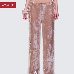 Finesse Sheer Sequin Pants in Tan and White